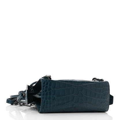 Balenciaga Calfskin Crocodile Embossed Neo Classic Silver Hardware Mini City Dark Petrol Blue 4 of 9