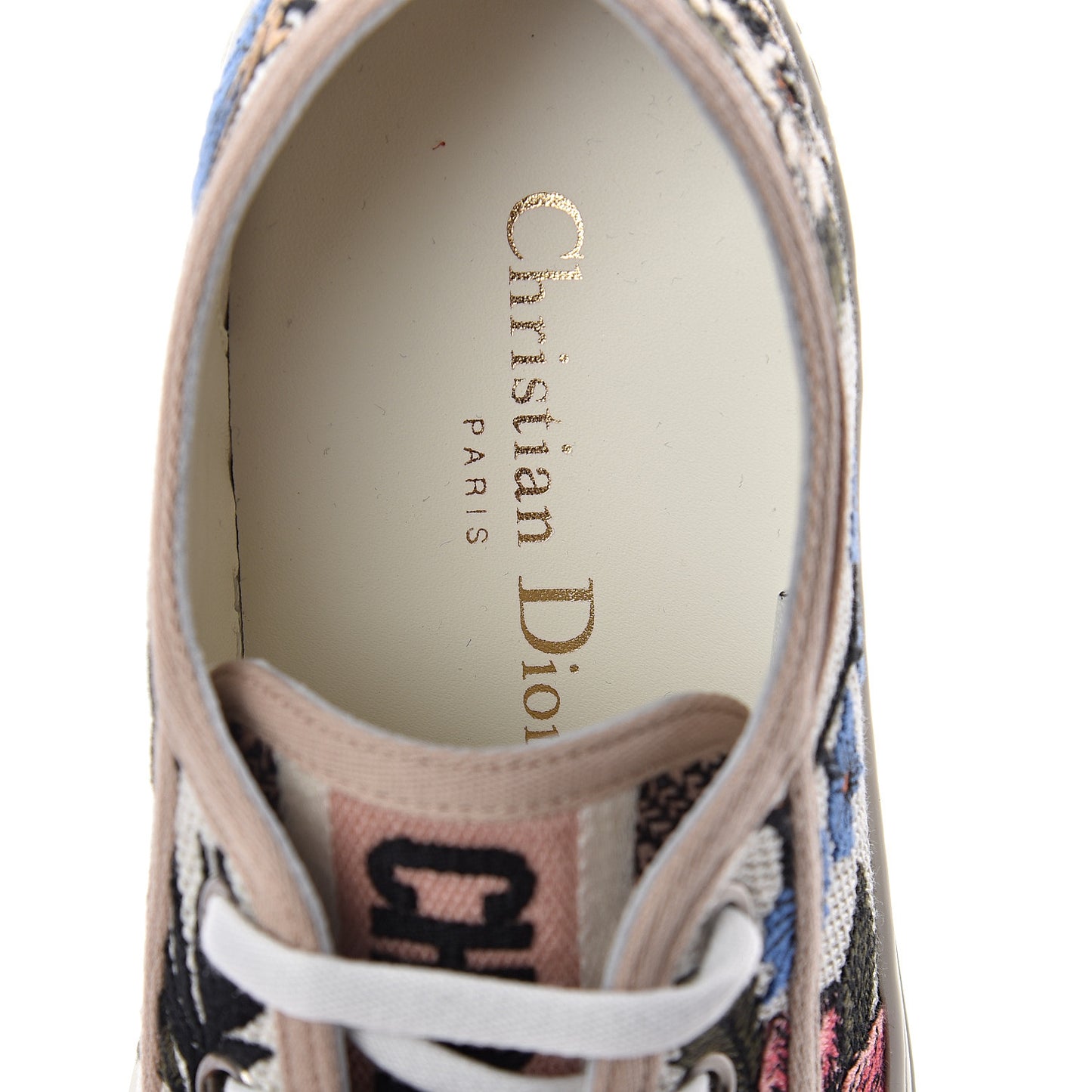 Cotton Rosa Mutabilis Embroidered Womens Walk'N'Dior Low Top Sneakers 35 Beige Multicolor