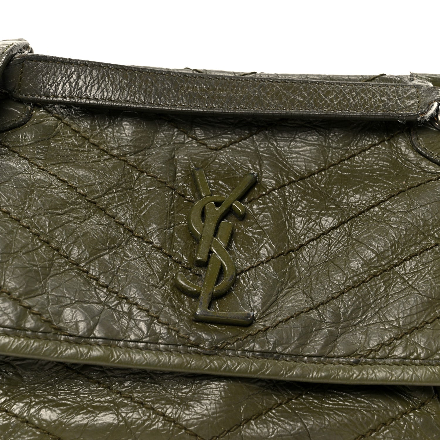 Saint Laurent Crinkled Lambskin Matelasse Monogram Baby Niki Chain Satchel Seawood 9 of 13