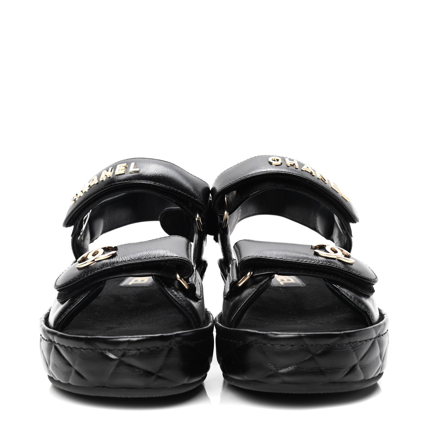 Shiny Calfskin Logo Platform Sandals 36 Black