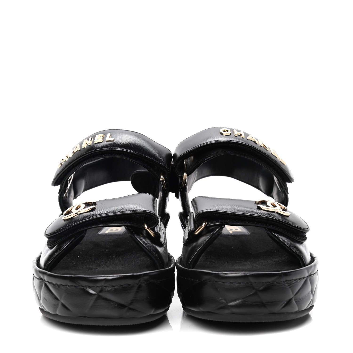 Chanel Shiny Calfskin Logo Platform Sandals 36 Black 2 of 4