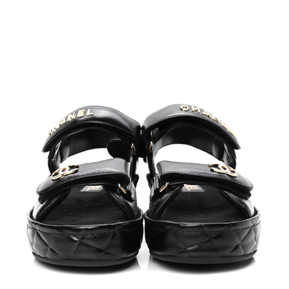 Chanel Shiny Calfskin Logo Platform Sandals 36 Black 2 of 4