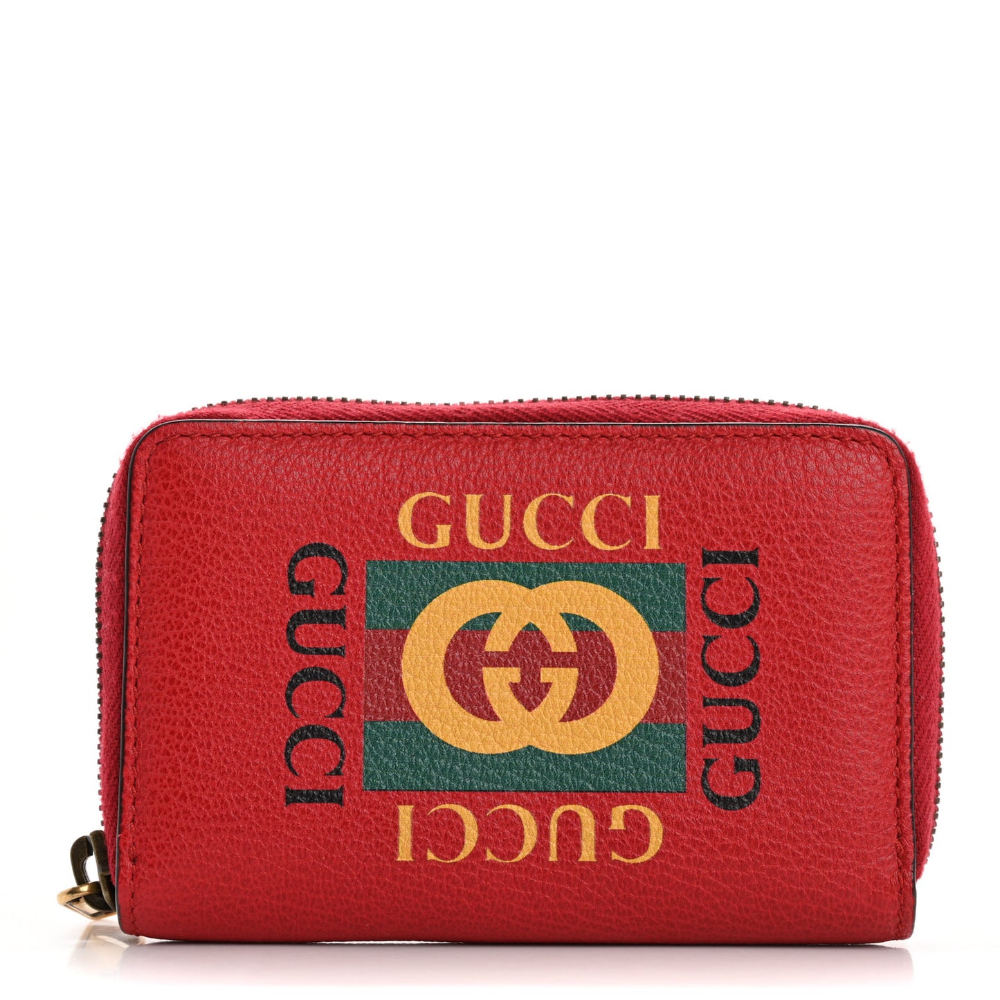 Calfskin Logo Zip Around Card Case Hibiscus Red