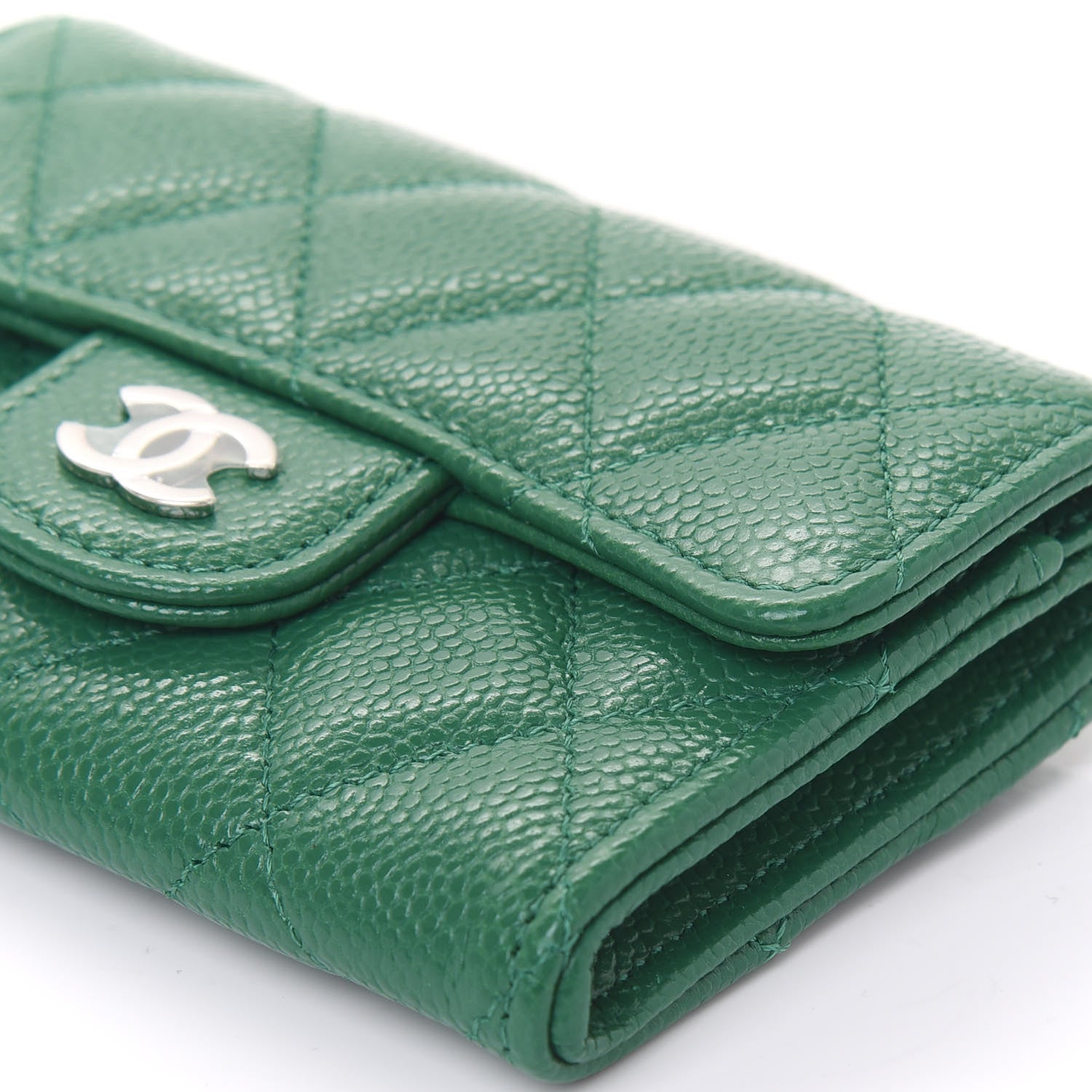 Chanel Metallic Caviar Quilted Card Holder Wallet Green 7 of 12
