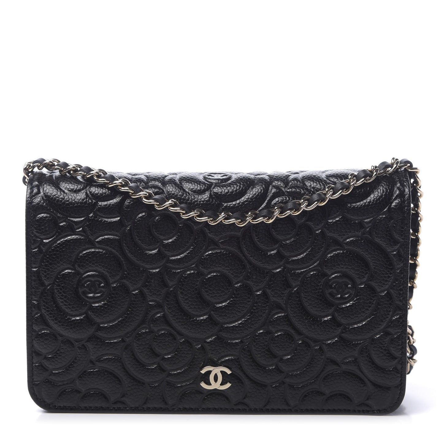 Caviar Camellia Embossed Wallet On Chain WOC Black
