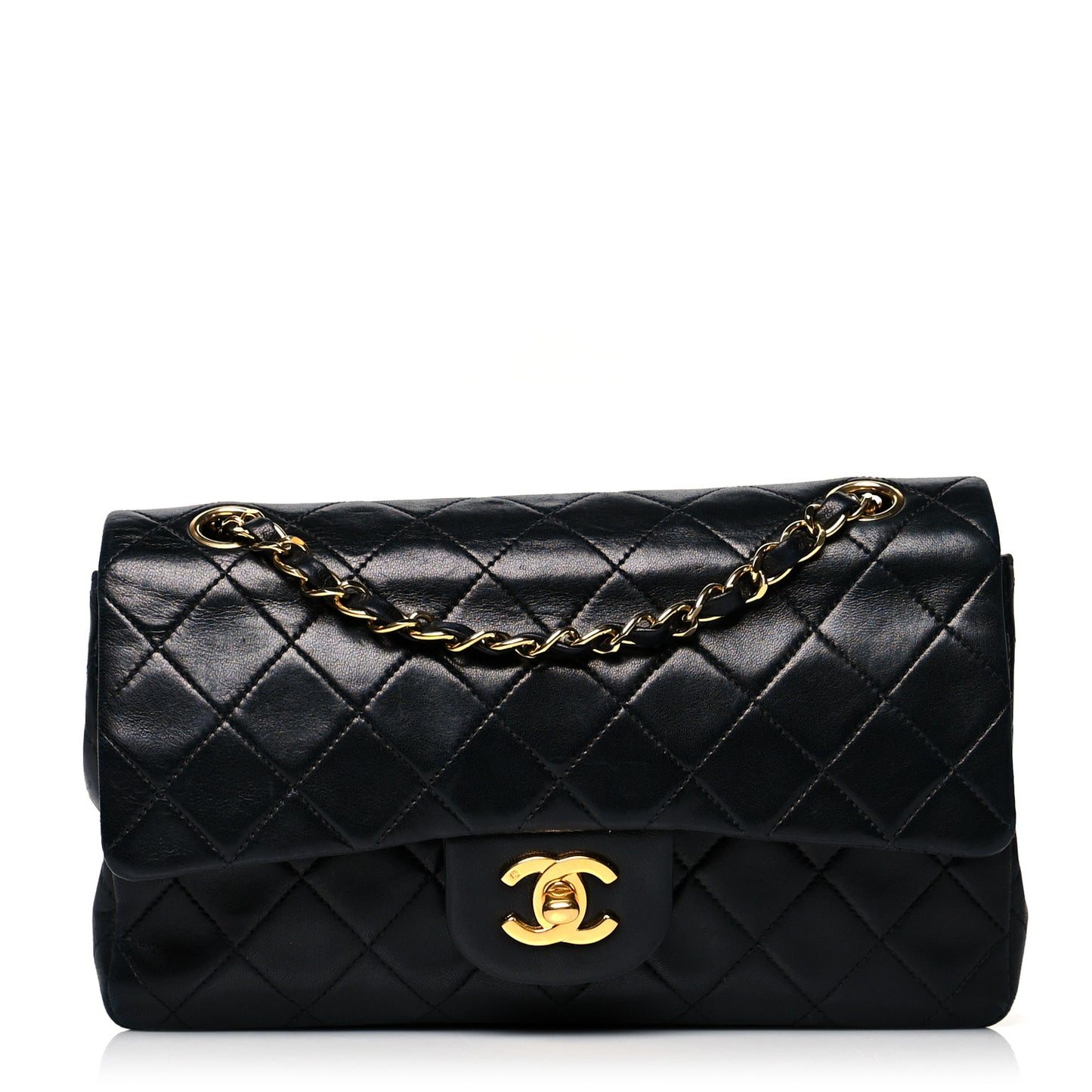 Lambskin Quilted Small Double Flap Black