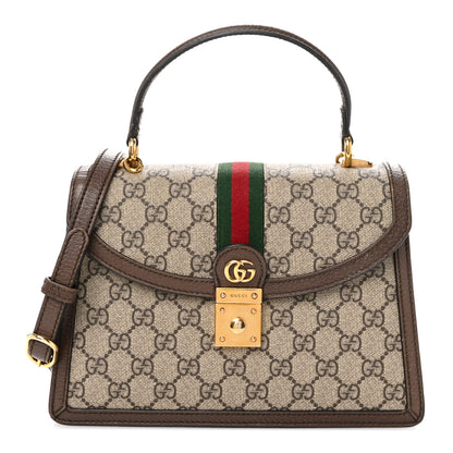 Gucci GG Supreme Monogram Textured Dollar Calfskin Web Small Ophidia Padlock Top Handle Bag Beige Ebony New Acero 1 of 13