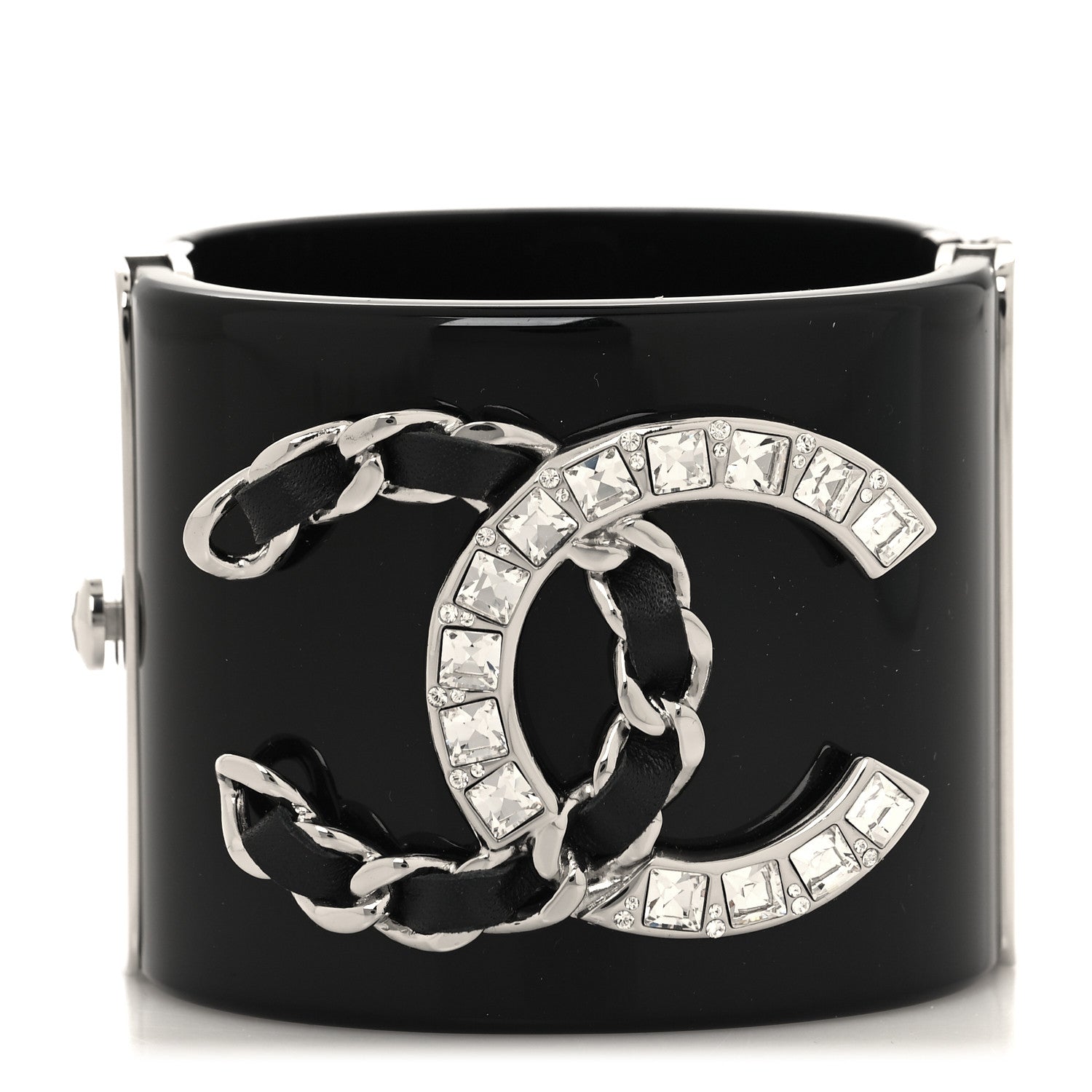 Chanel Resin Lambskin Baguette Crystal CC Chain Cuff Bracelet S Black 1 of 5