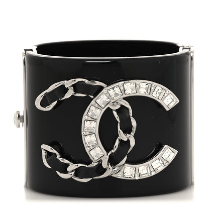 Chanel Resin Lambskin Baguette Crystal CC Chain Cuff Bracelet S Black 1 of 5