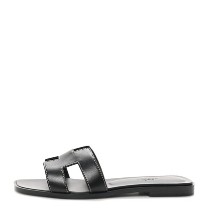 Hermes Box Calfskin Oran Sandals 37 Black 1 of 10