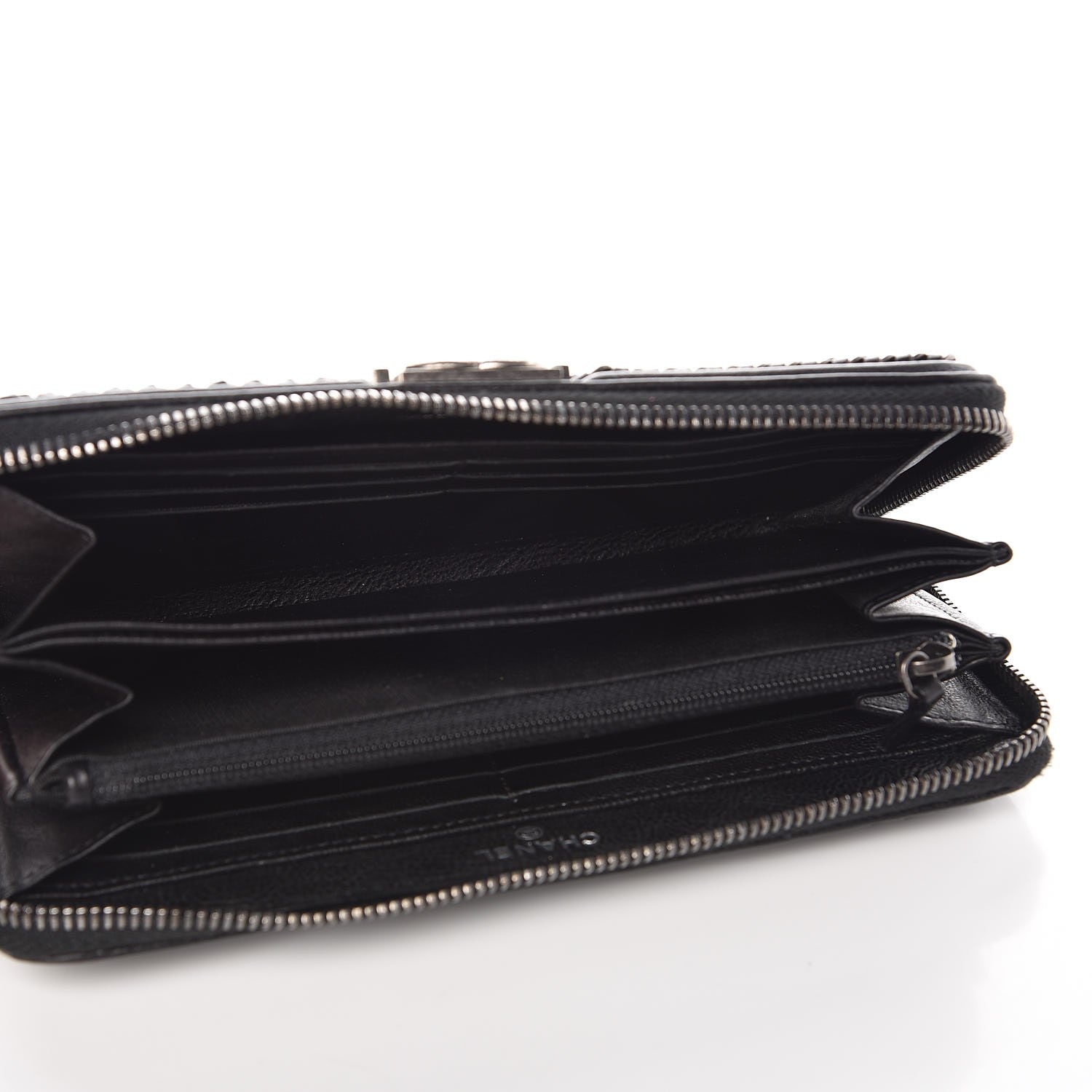 Chanel Calfskin Quilted Boy Chain Large Gusset Zip Around Wallet Black 5 of 9
