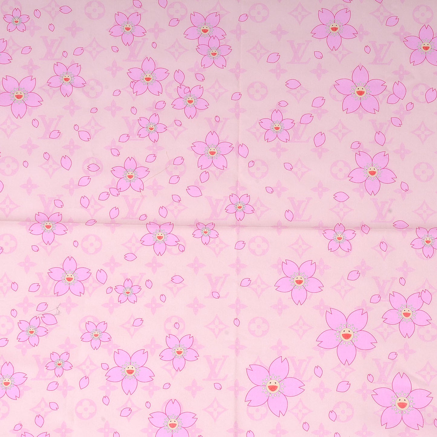 Cotton Monogram Cherry Blossom Square Scarf Pink