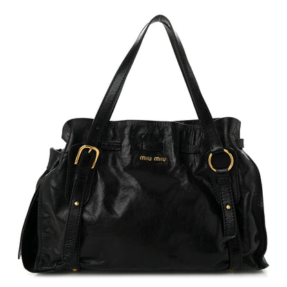 Miu Miu Vitello Lux Peggy Bow Tote Black 1 of 10