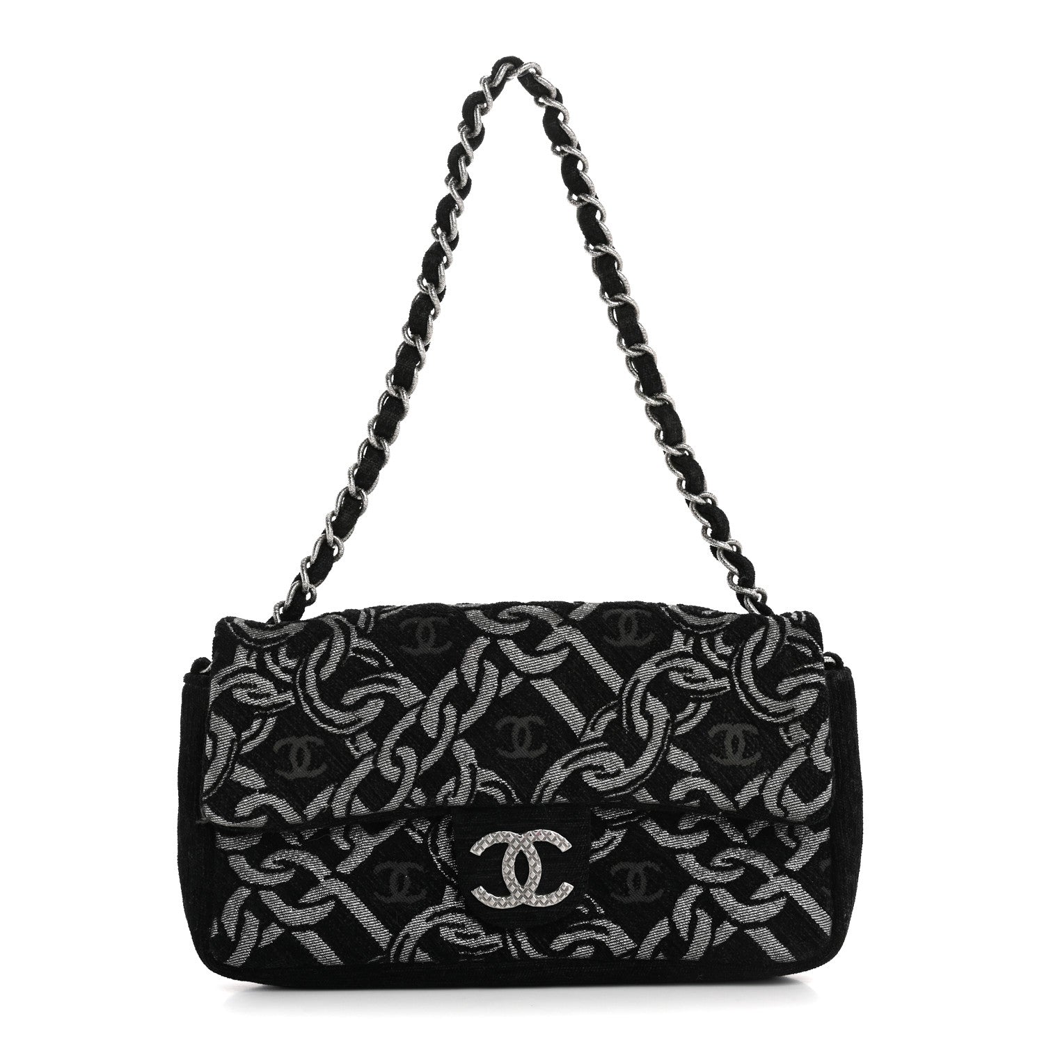 Chanel Tweed CC Cruise Small Chain Flap Black Silver 1 of 19