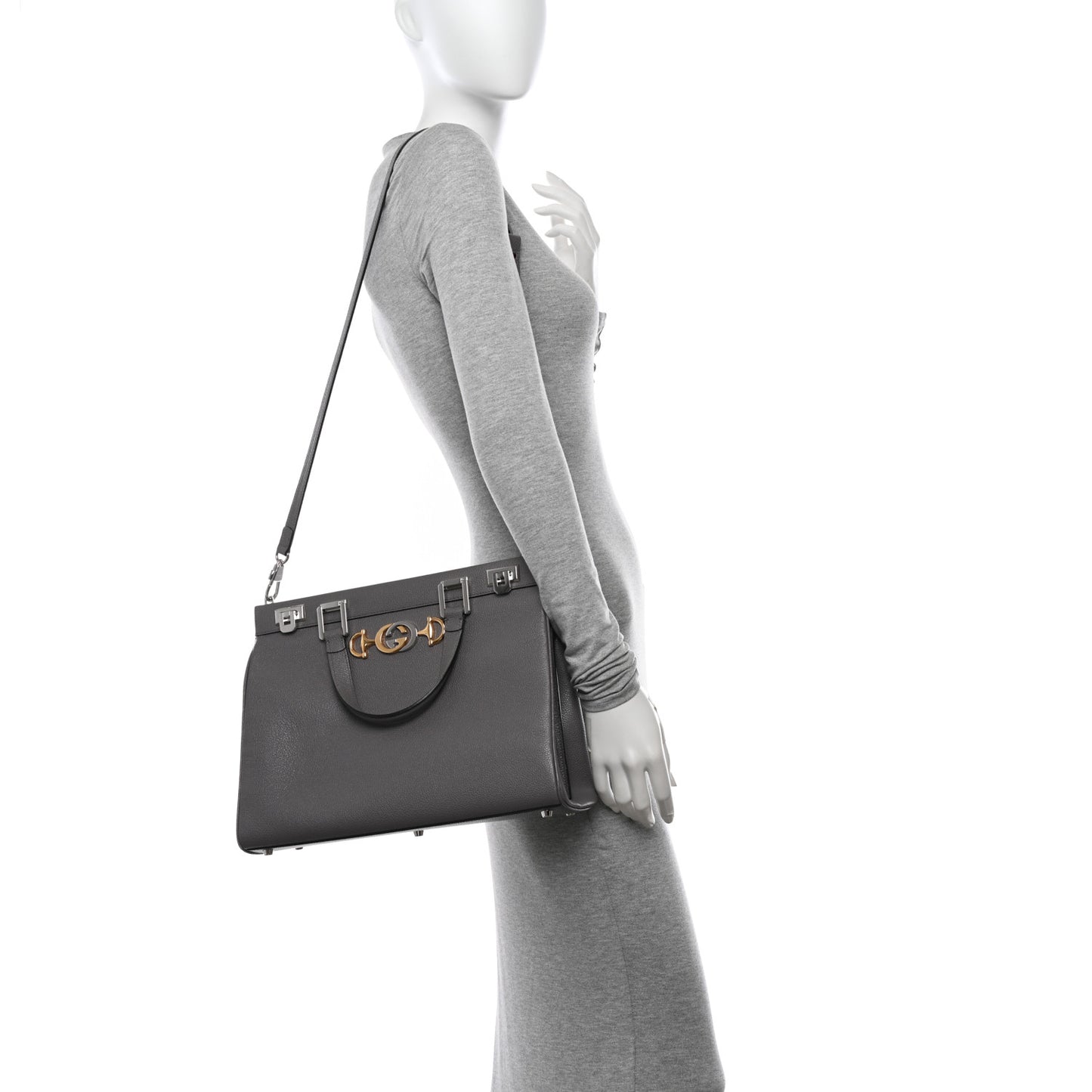 Grainy Calfskin Medium Zumi Top Handle Bag Dusty Grey