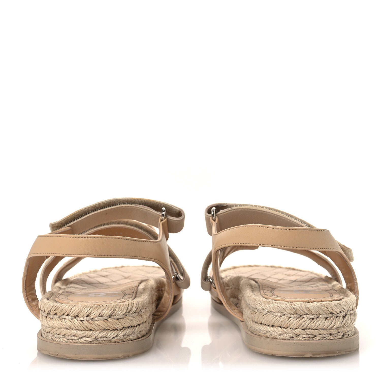 Chanel Stretch Fabric Lambskin CC Flat Sandals 39 Beige 1839626