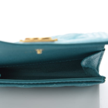 Chanel Caviar Quilted Boy Card Holder Wallet Turquoise 5 of 9
