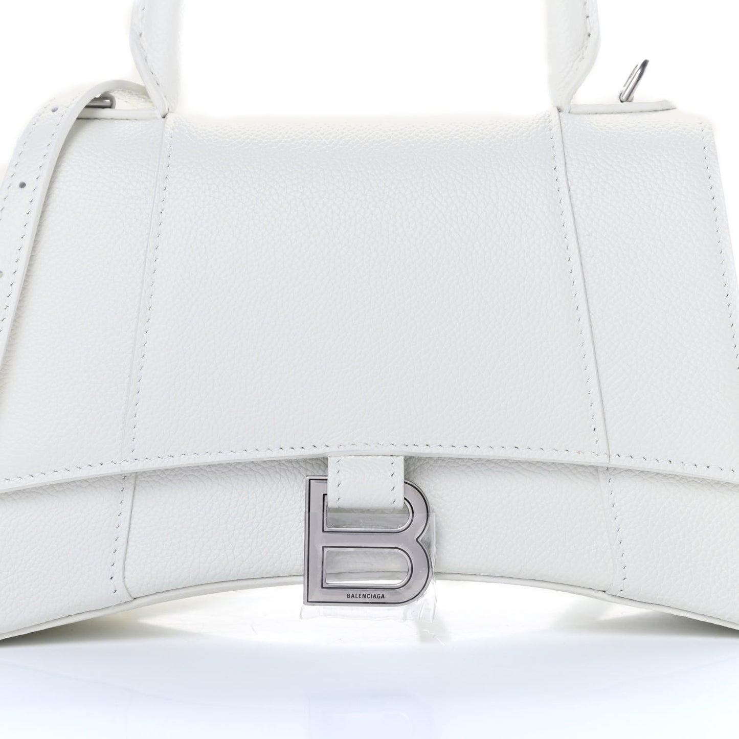 Grained Calfskin Small Hourglass Top Handle Bag White