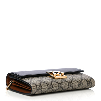 Gucci GG Supreme Monogram Moon Calfskin Padlock Continental Chain Wallet Beige Ebony Black 5 of 14