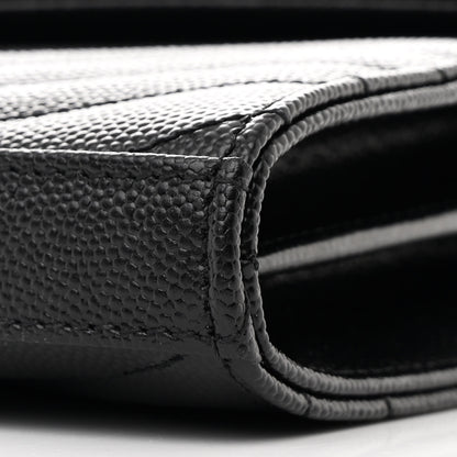 Saint Laurent Grain De Poudre Matelasse Chevron Monogram Chain Wallet Black 12 of 13