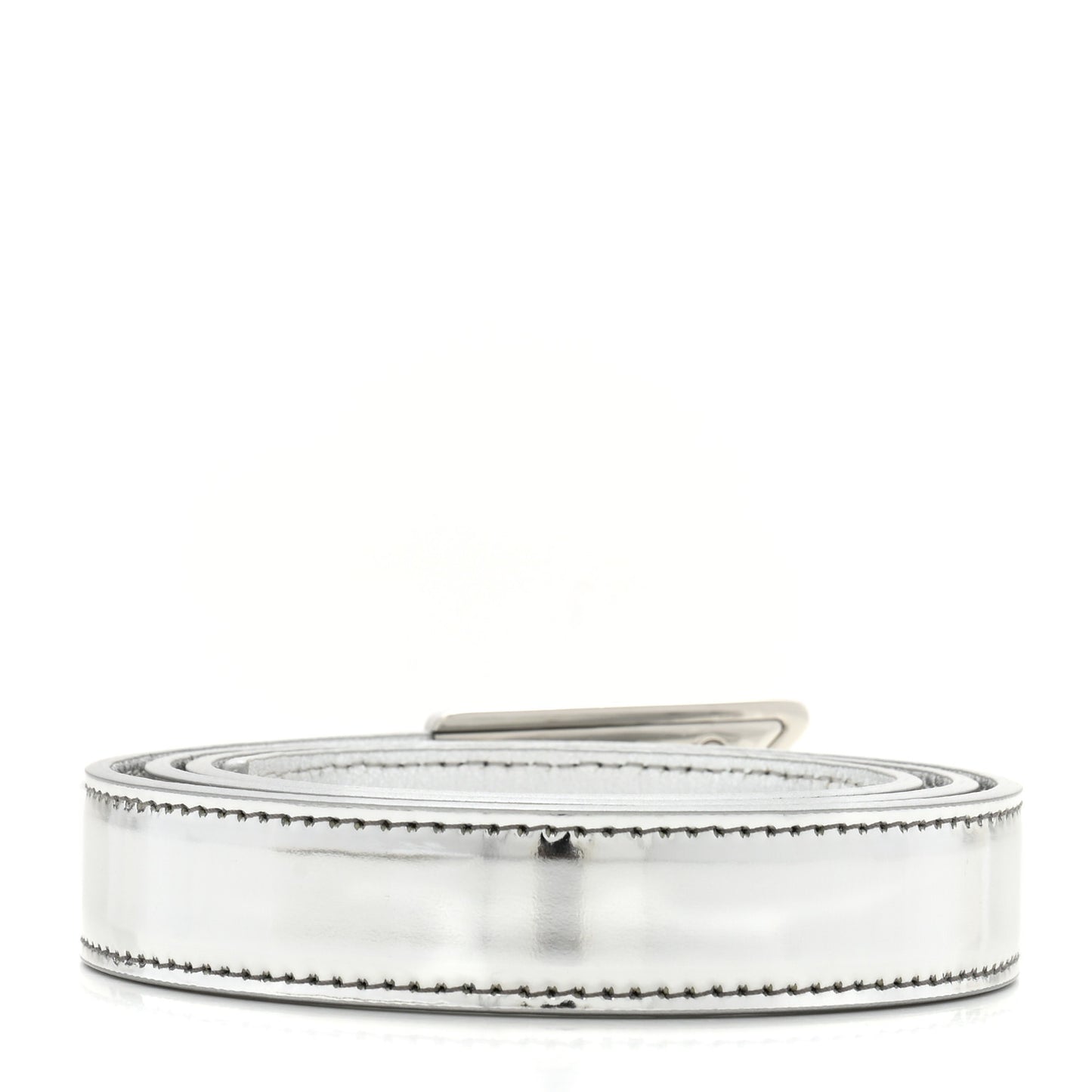 Metallic Brushed Calfskin Triangle Logo Belt 75 30 Weiss