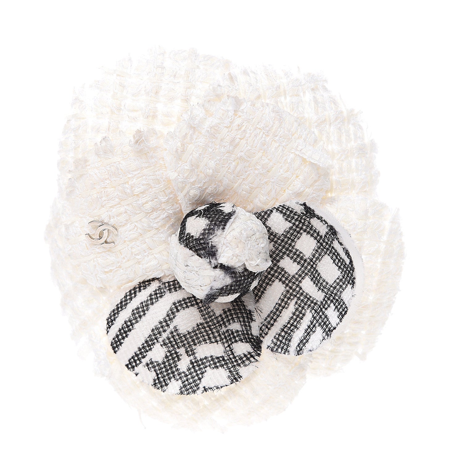 Chanel Fantasy Tweed Camellia Pin Brooch Ivory 1 of 3