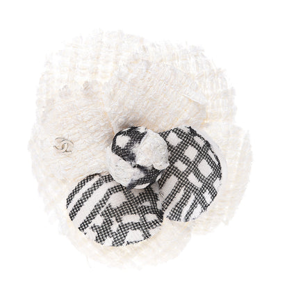 Chanel Fantasy Tweed Camellia Pin Brooch Ivory 1 of 3