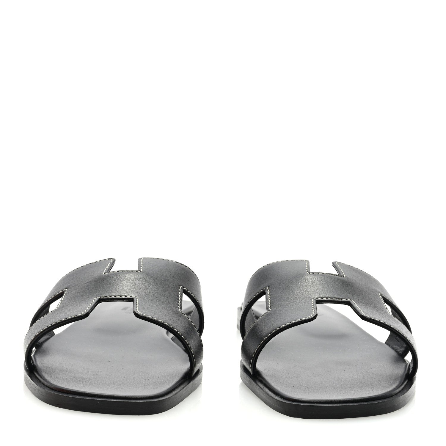 Hermes Box Calfskin Oran Sandals 37 Black 3 of 9