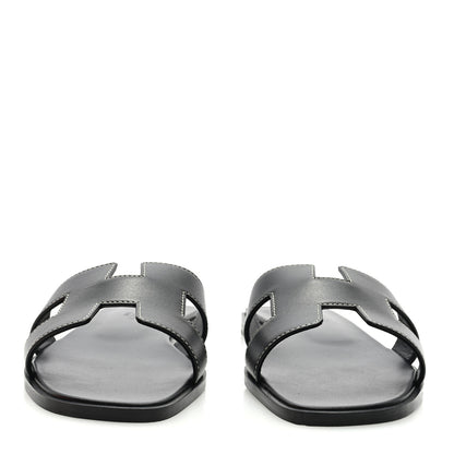 Hermes Box Calfskin Oran Sandals 37 Black 3 of 9