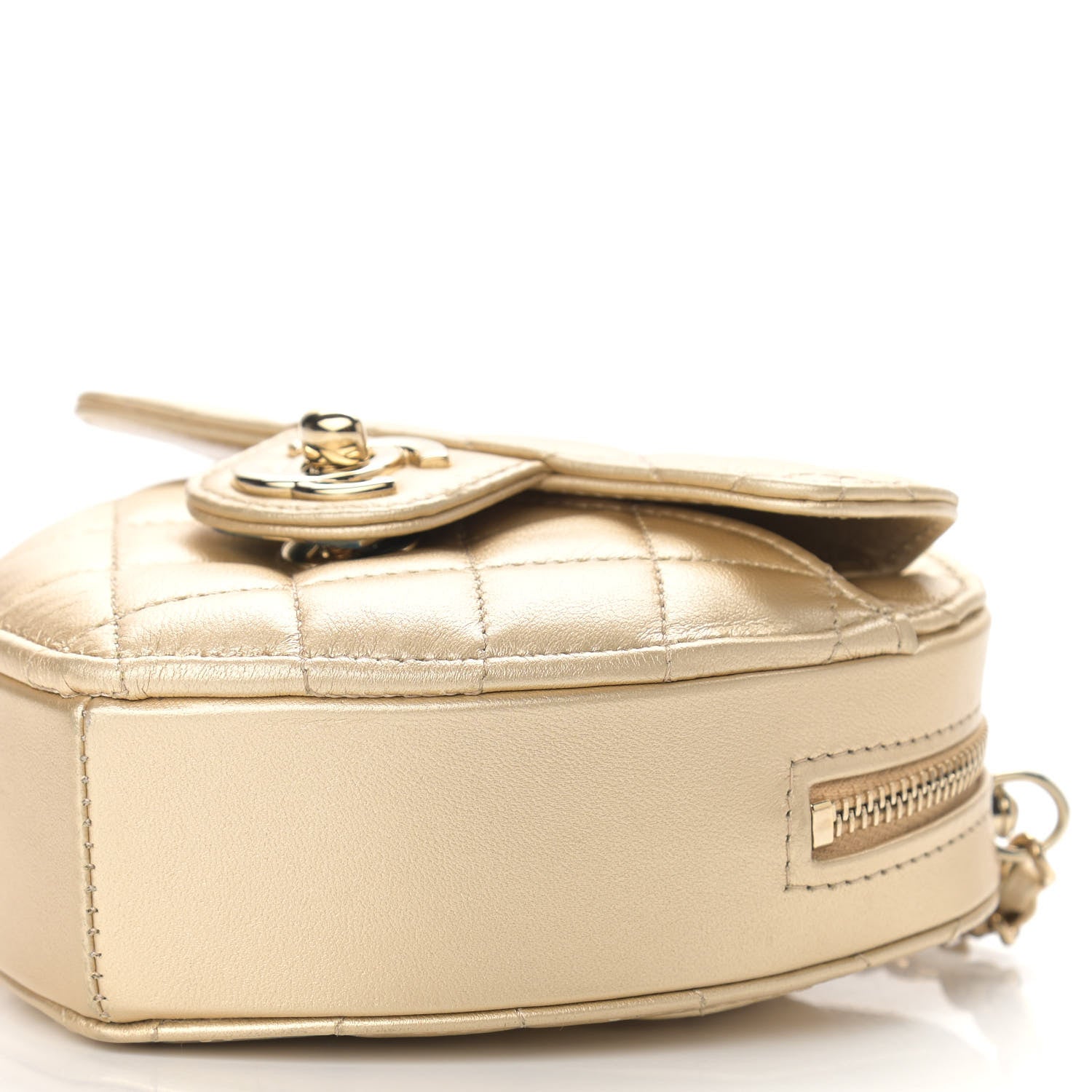 Chanel Metallic Lambskin Quilted CC In Love Heart Clutch With Chain Gold 10 of 11