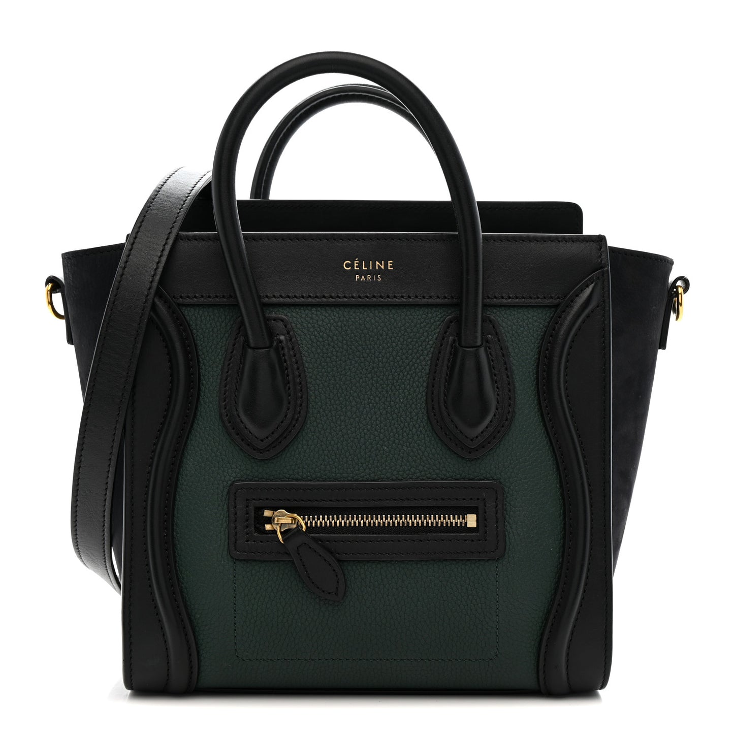 Grained Baby Calfskin Nubuck Nano Bi-Color Luggage Dark Green Navy