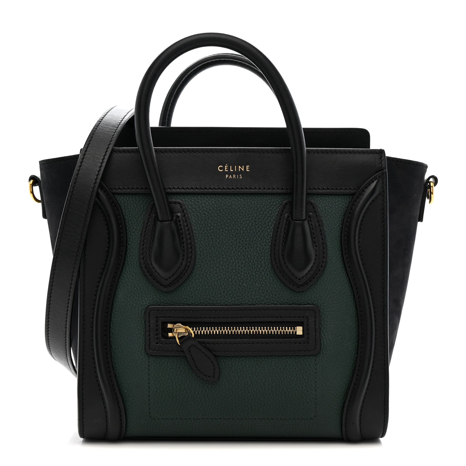 Celine Grained Baby Calfskin Nubuck Nano Bi-Color Luggage Dark Green Navy 1 of 14