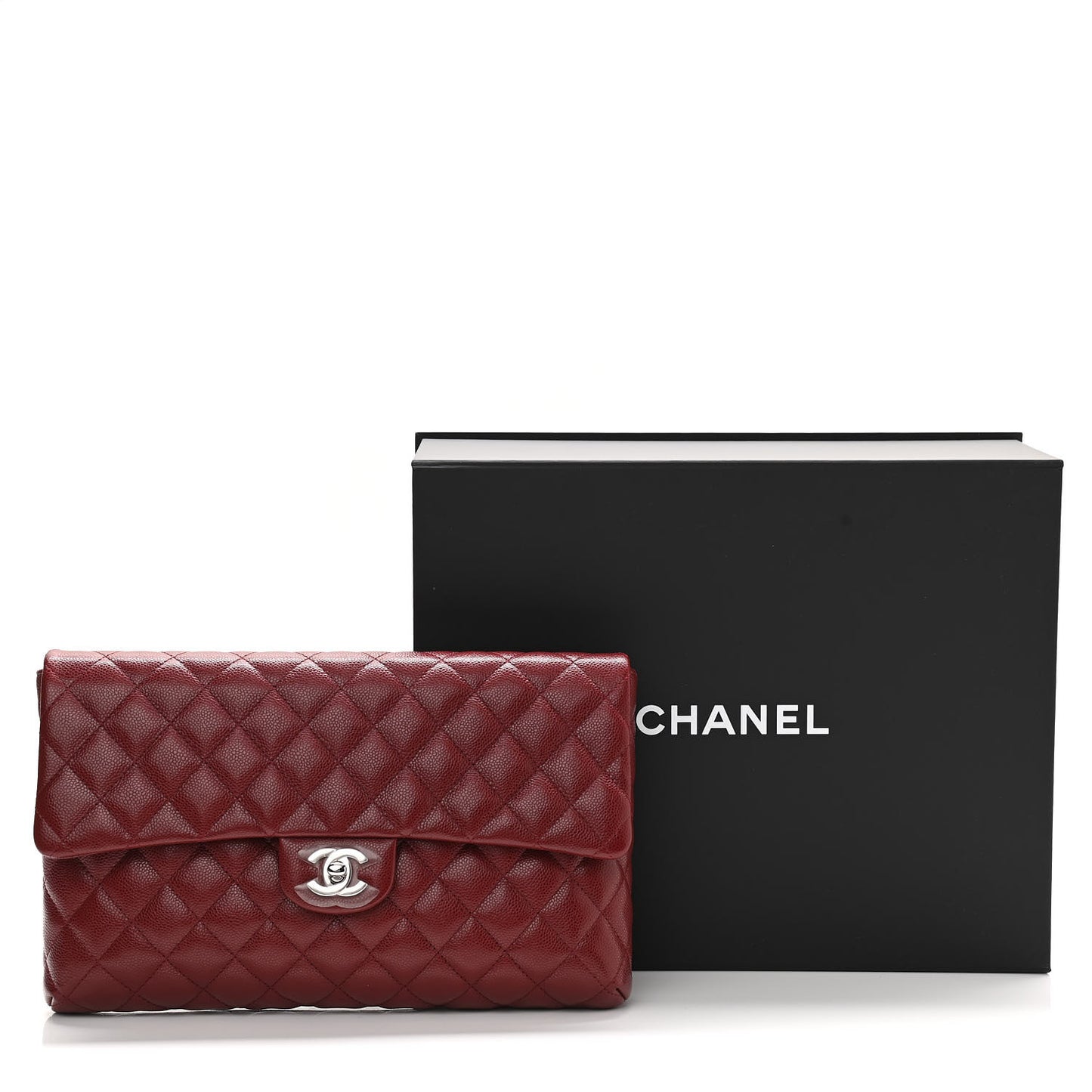 Caviar Quilted Flap Clutch Burgundy