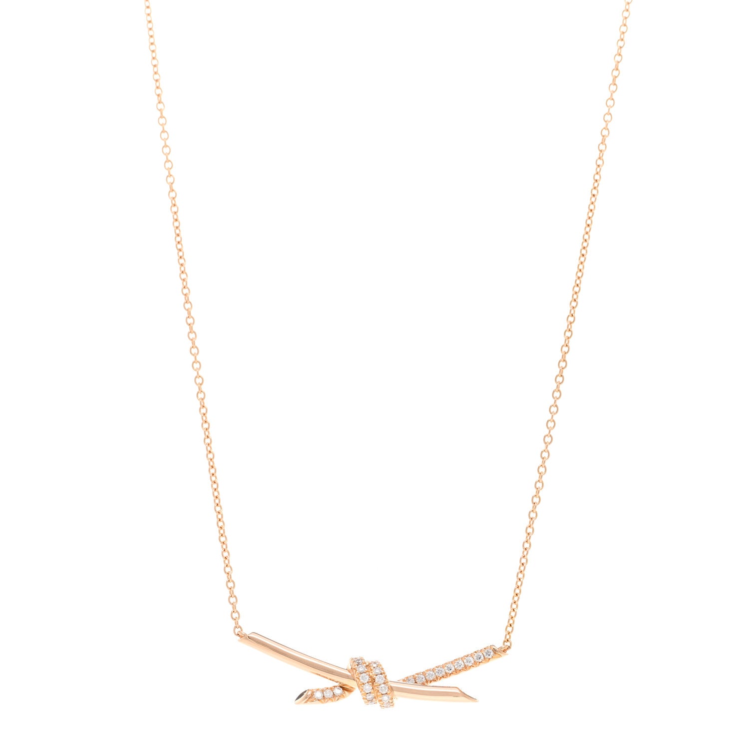 Tiffany 18K Rose Gold Diamond Knot Necklace 1 of 5