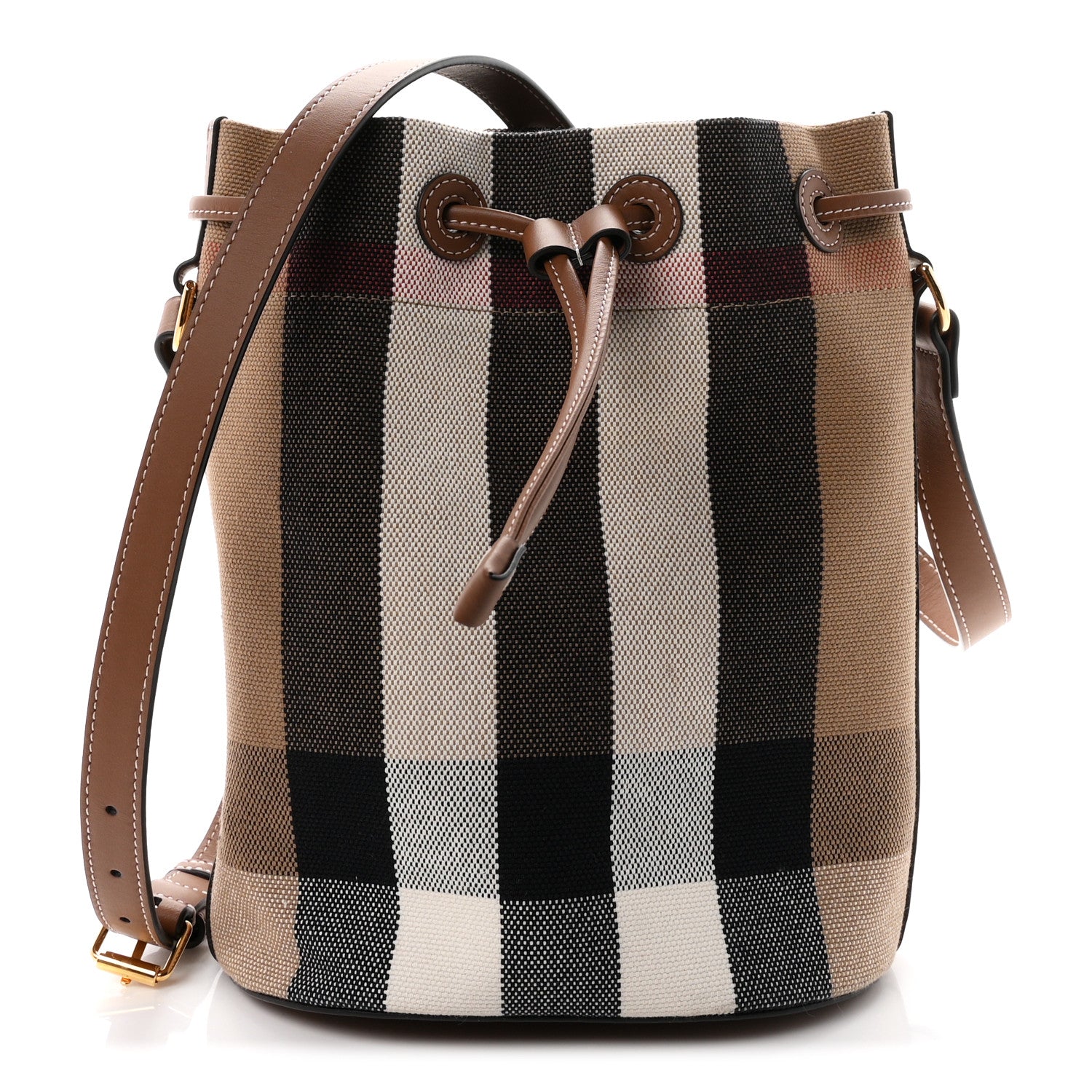 Burberry Giant Check Canvas Small Bucket Bag Taupe Brown 1 of 11