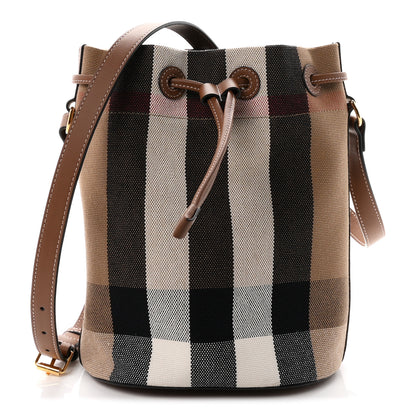 Burberry Giant Check Canvas Small Bucket Bag Taupe Brown 1 of 11