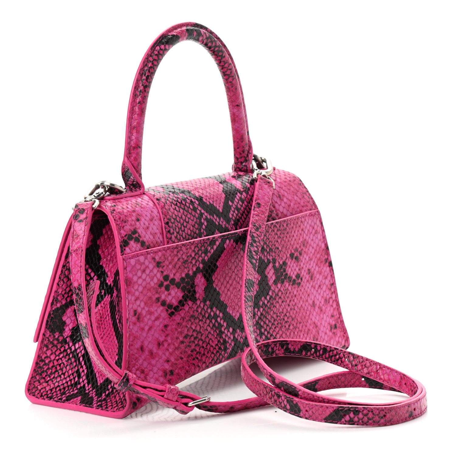 Balenciaga Shiny Calfskin Python Effect Small Hourglass Top Handle Bag Fuchsia Black 4 of 12