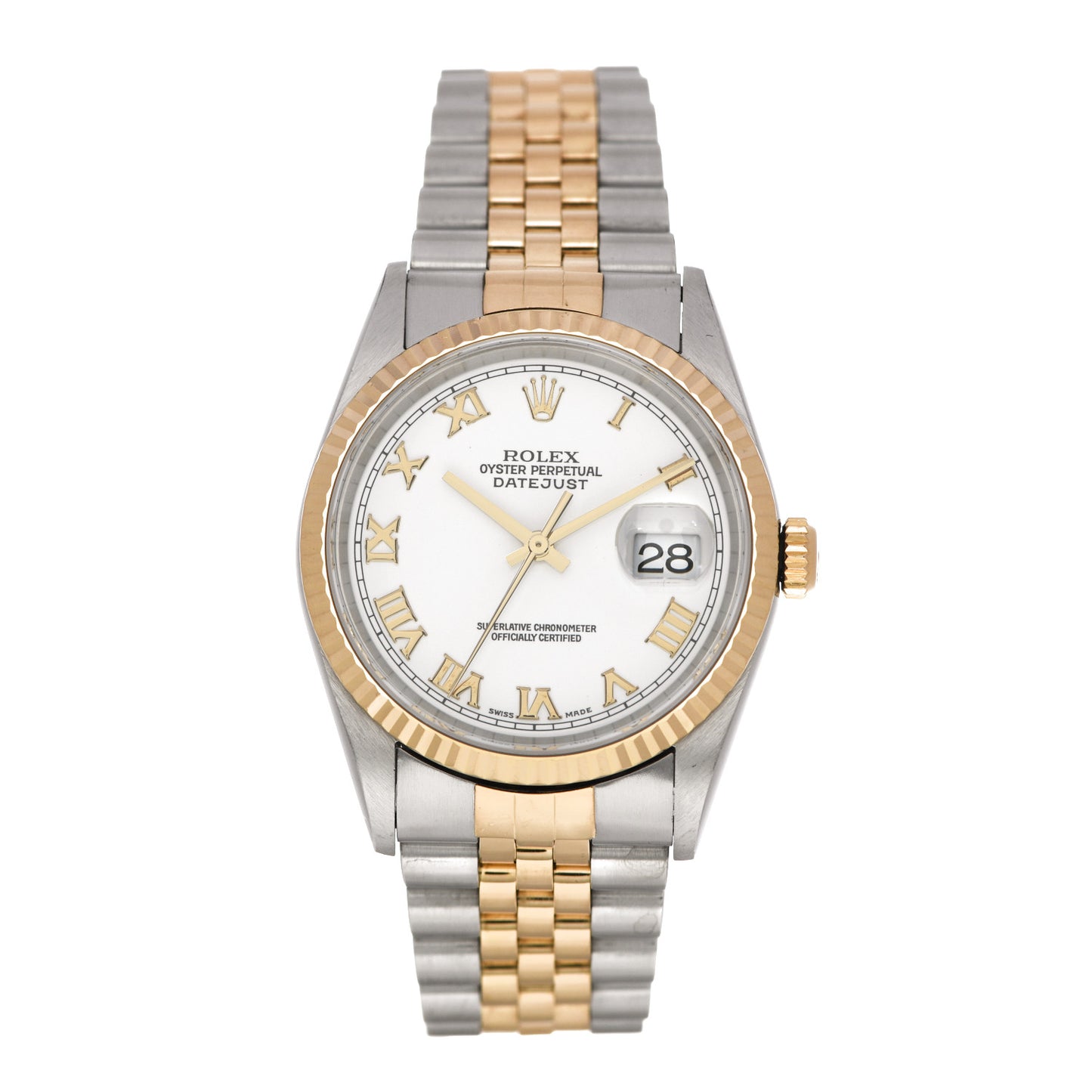 Stainless Steel 18K Yellow Gold 36mm Oyster Perpetual Datejust Watch White Roman 16233