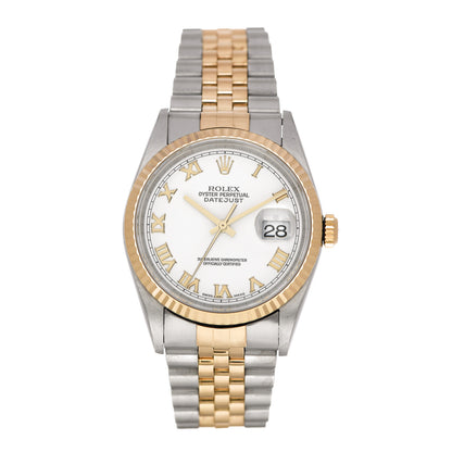 Rolex Stainless Steel 18K Yellow Gold 36mm Oyster Perpetual Datejust Watch White Roman 16233 1 of 5