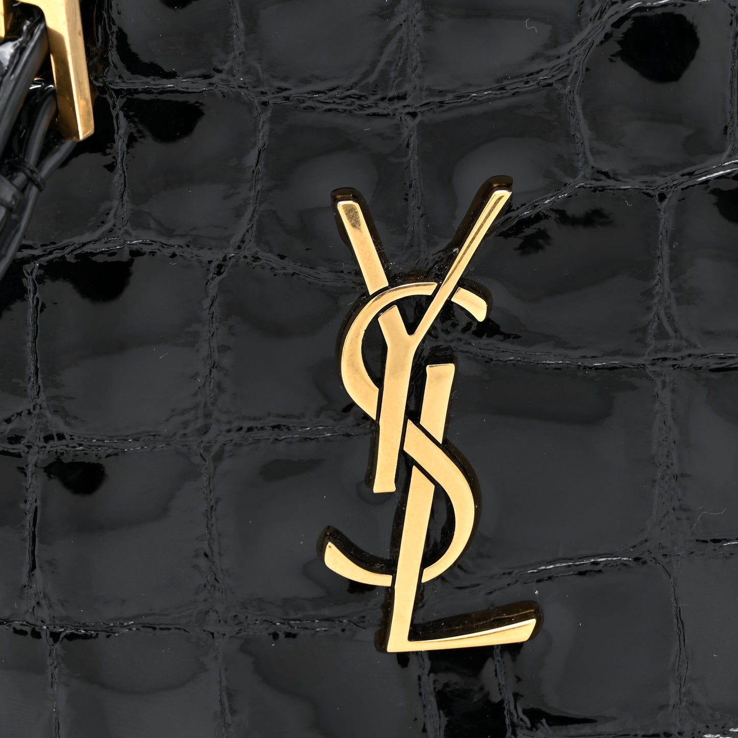 Patent Crocodile Embossed Round Belt Bag Black