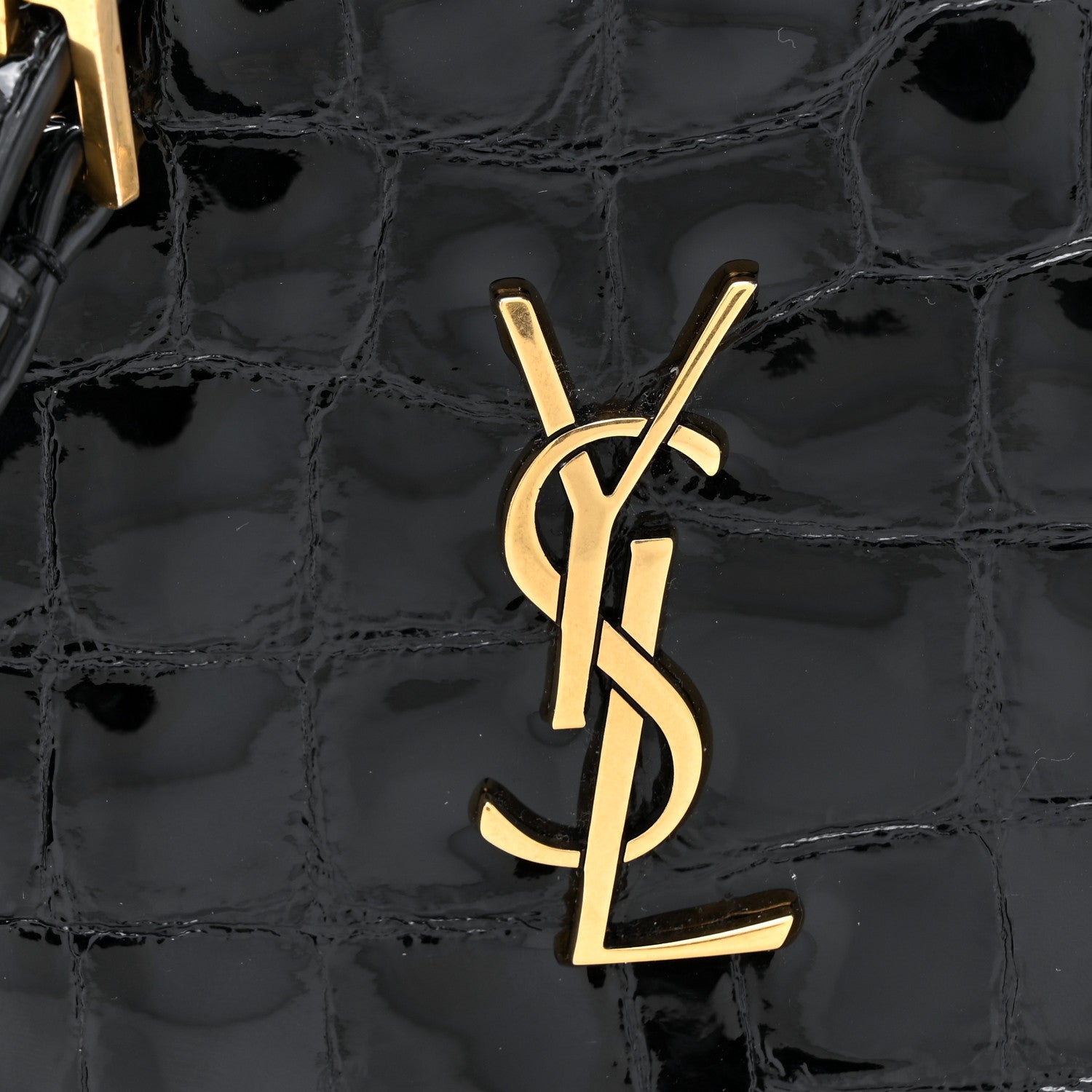Saint Laurent Patent Crocodile Embossed Round Belt Bag Black 8 of 11