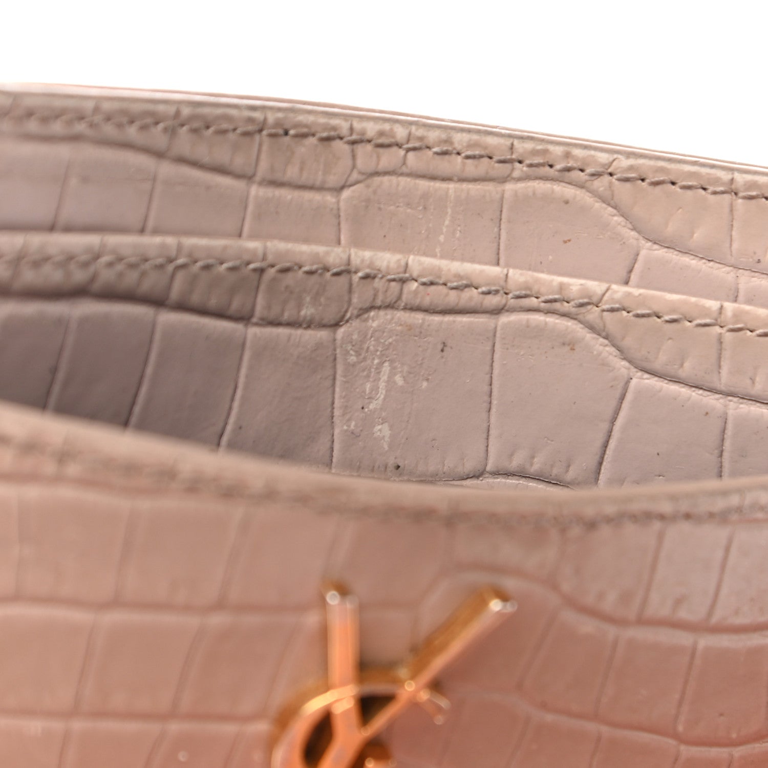 Saint Laurent Calfskin Crocodile Embossed Monogram Card Case Rose Antic 10 of 10