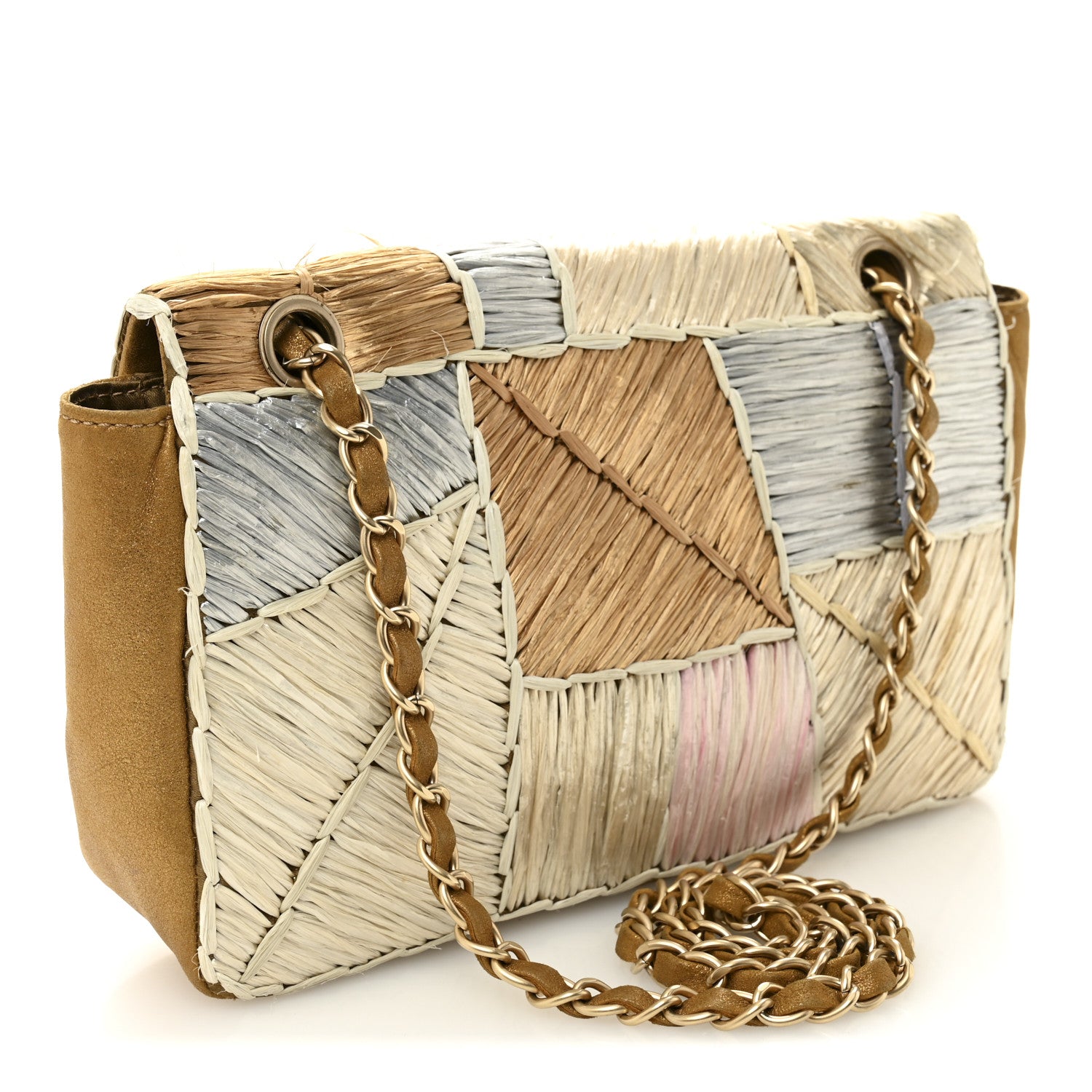 Chanel Metallic Woven Raffia Patchwork Single Flap Gold 3 of 12