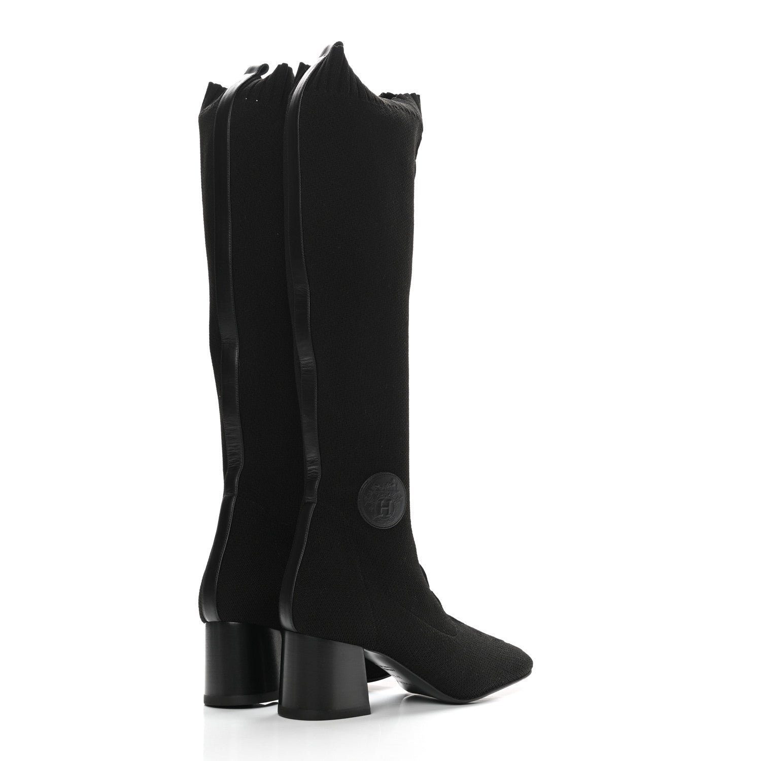 Hermes Knit Calfskin Fontaine 60 Boots 37.5 Black 4 of 9