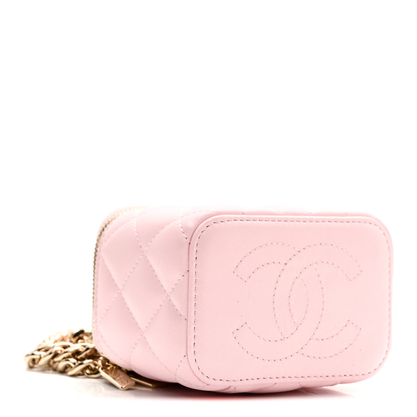 Lambskin Quilted Enamel Coco Mini Vanity Case With Chain Pink