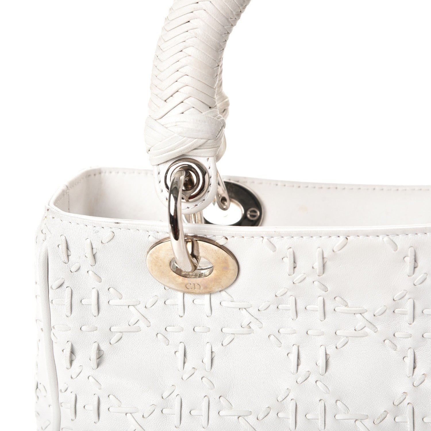 Christian Dior Lambskin Stitched Woven Medium Lady Dior White 11 of 16