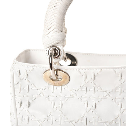 Christian Dior Lambskin Stitched Woven Medium Lady Dior White 11 of 16