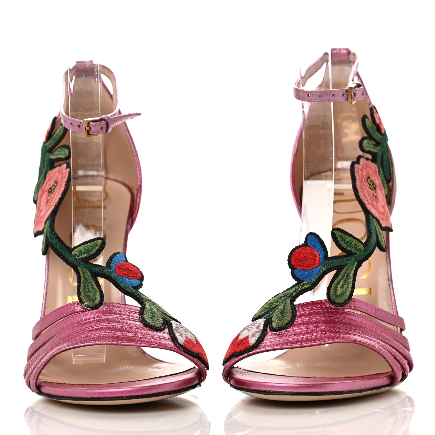 Gucci Metallic Nappa Ophelia High Heel Sandals 37 Rosa 2 of 8