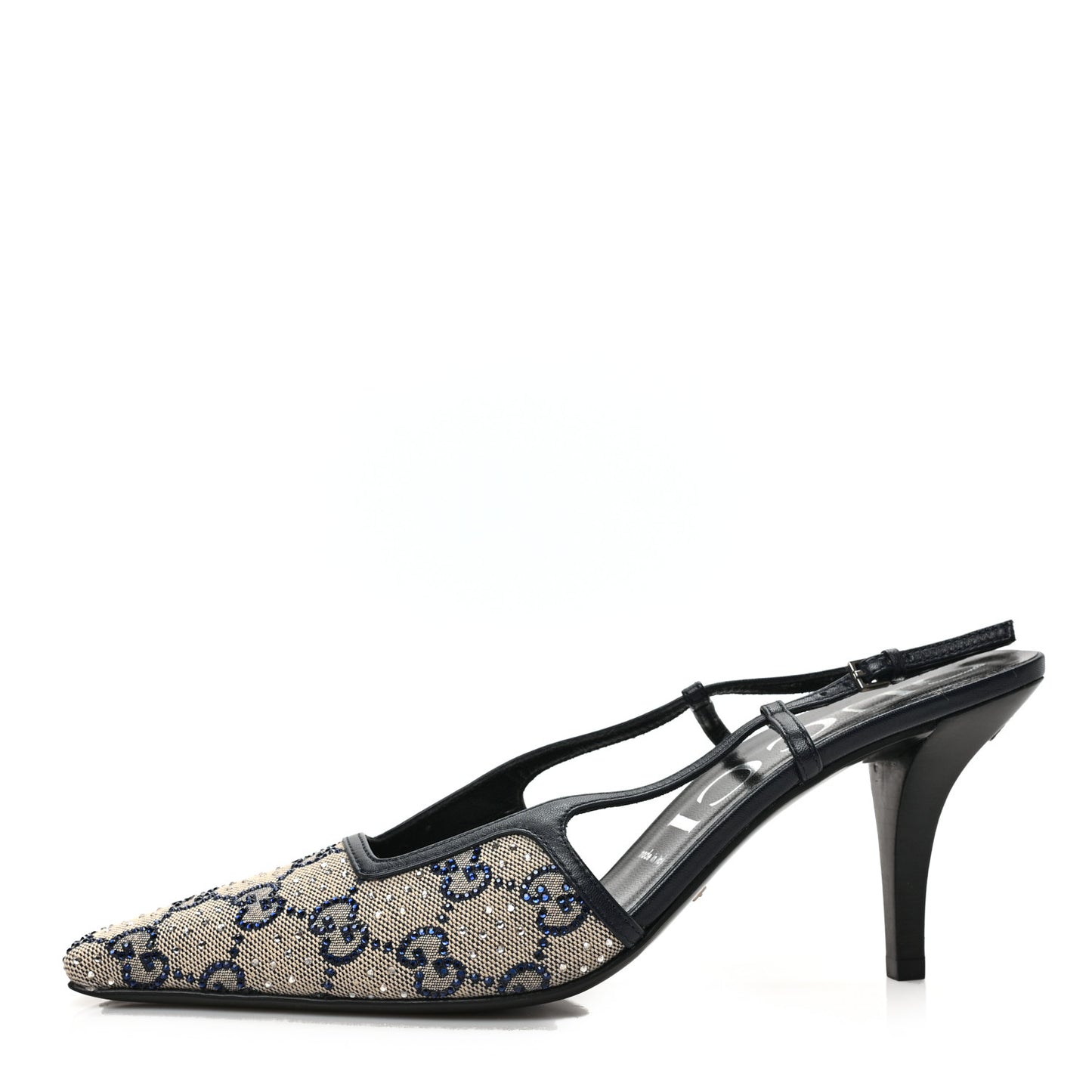 GG Monogram Malaga Kid Crystal Square G 75mm Slingback Pumps 39 Beige Blue
