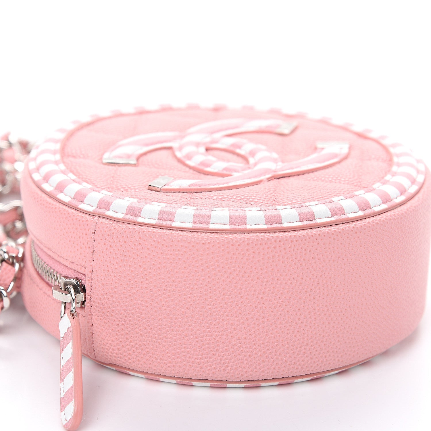 Chanel Caviar Quilted Filigree Round Clutch With Chain Pink White 7 of 9